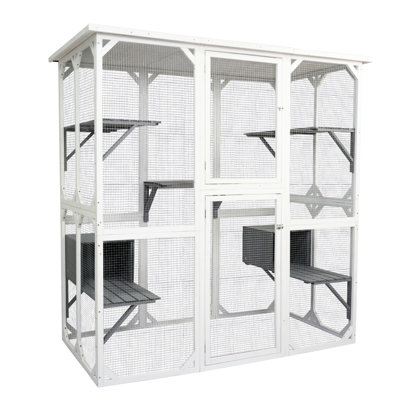 Cage pour chat, maison moyenne en bois blanc pour une utilisation à long terme