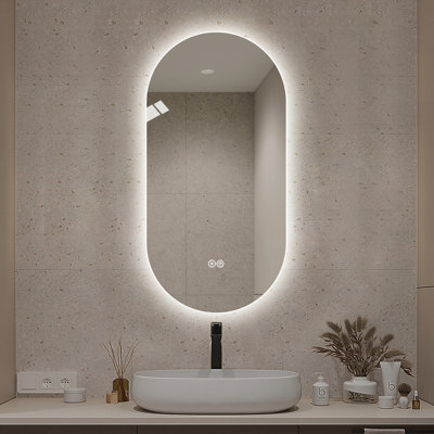 Miroir de salle de bain ovale rétroéclairé à DEL sans cadre 36 po x 22 po, 3 lumières à intensité variable, antibuée, contrôle tactile, antidéflagrant, miroir de meuble-lavabo mural
