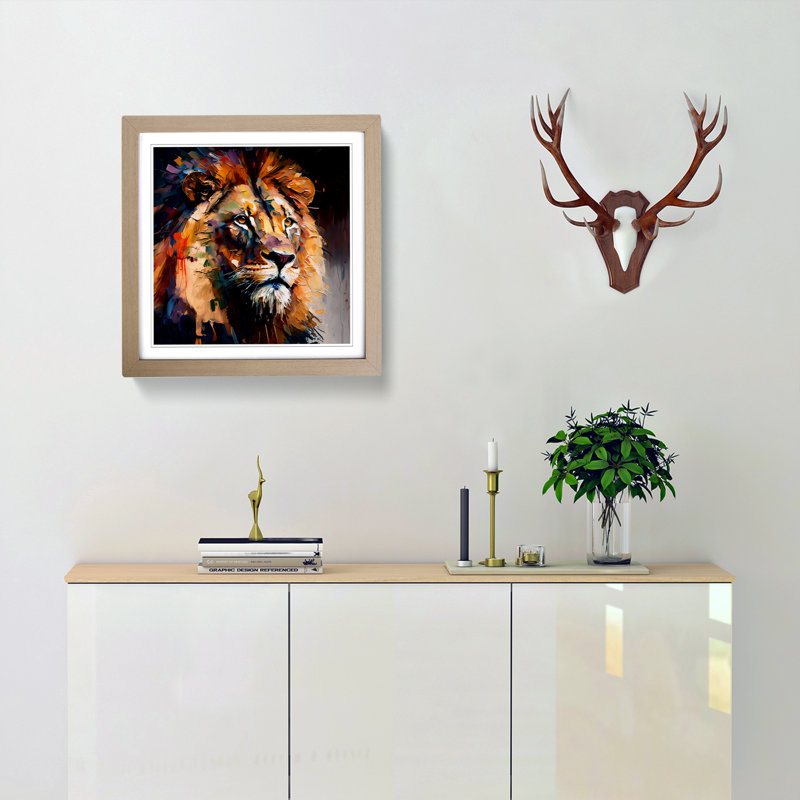 Lion Palette Knife Painting No.1 - Framed Print, Oak