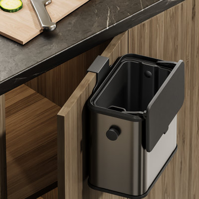 Stainless Steel Compost Bin Countertop with Lid, Hanging Trash Can for Kitchen Cabinet Door, Wall Mounted Indoor Recycle Basket Food Waste Scrap Dustbin for Kitchen Under Sink with Inner Bucket