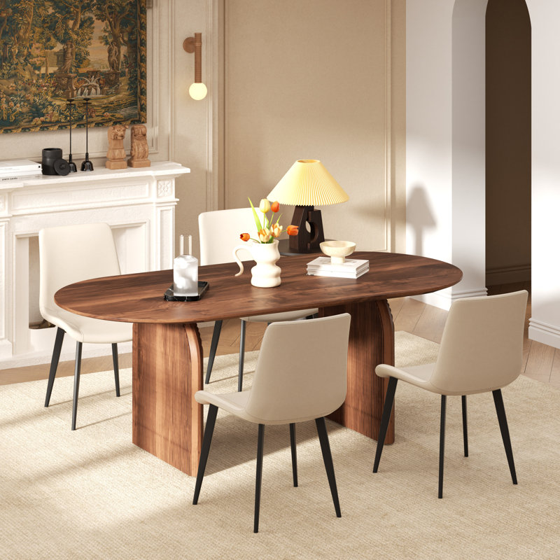 Ensemble de table de salle à manger 70 po, 5 pièces: table, 4 chaises, Brun / Beige