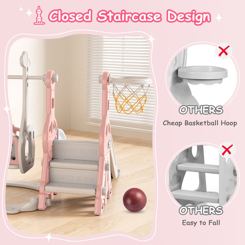 Pink and Gray 4-in-1 Toddler Slide and Swing Set