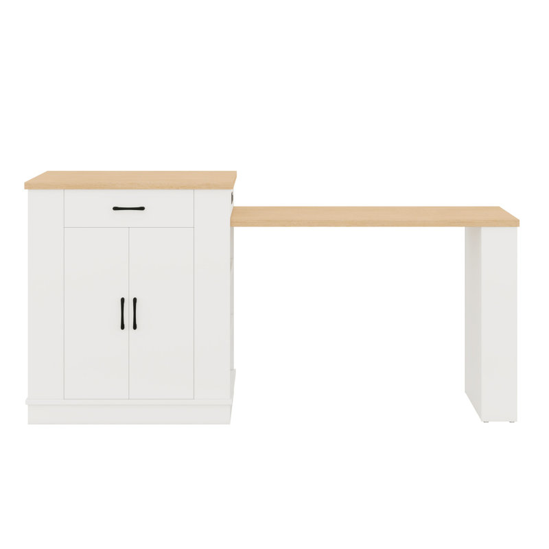 Extendable Island Console With Drawers, Cabinet, Shelving And Multi-Function Table