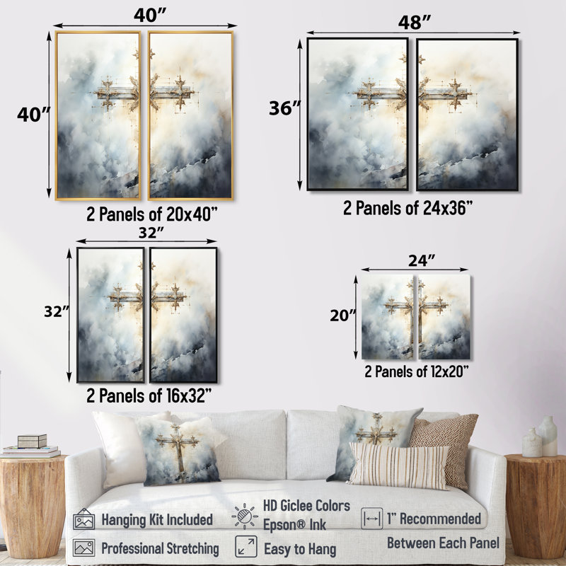 Symbols Cross A Powerful - art mural doré, Brun, H 36 po x l 48 po, Impression encadrée flottante