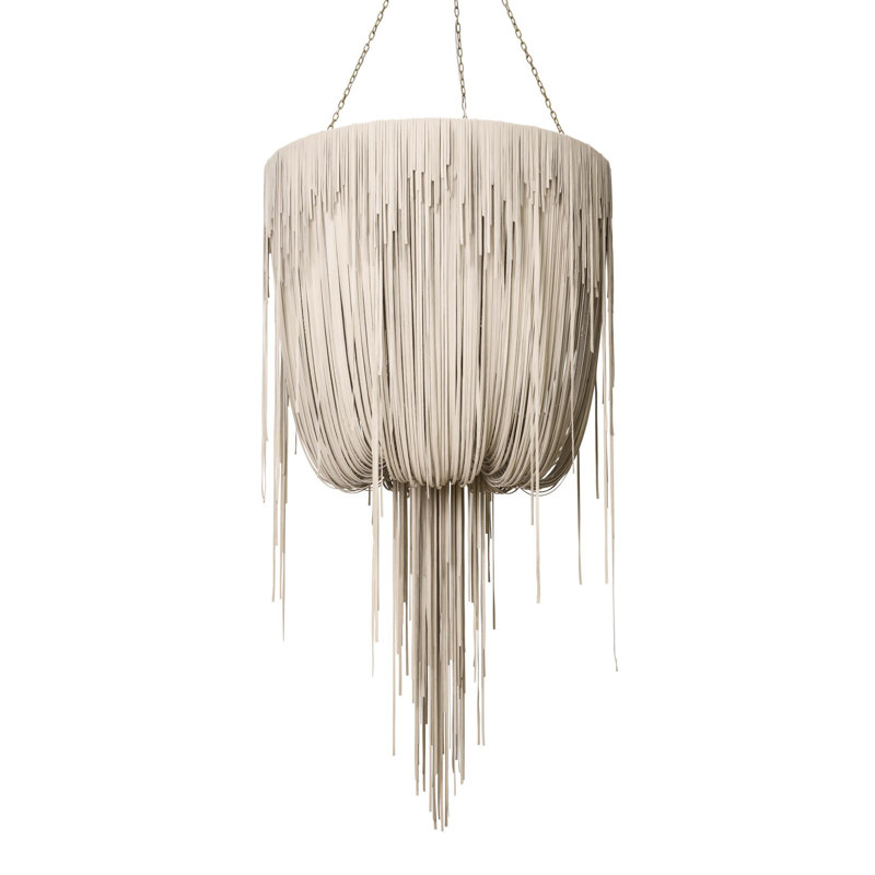 Leather Fringe Chandelier, 71" H x 40" W x 40" D, 4