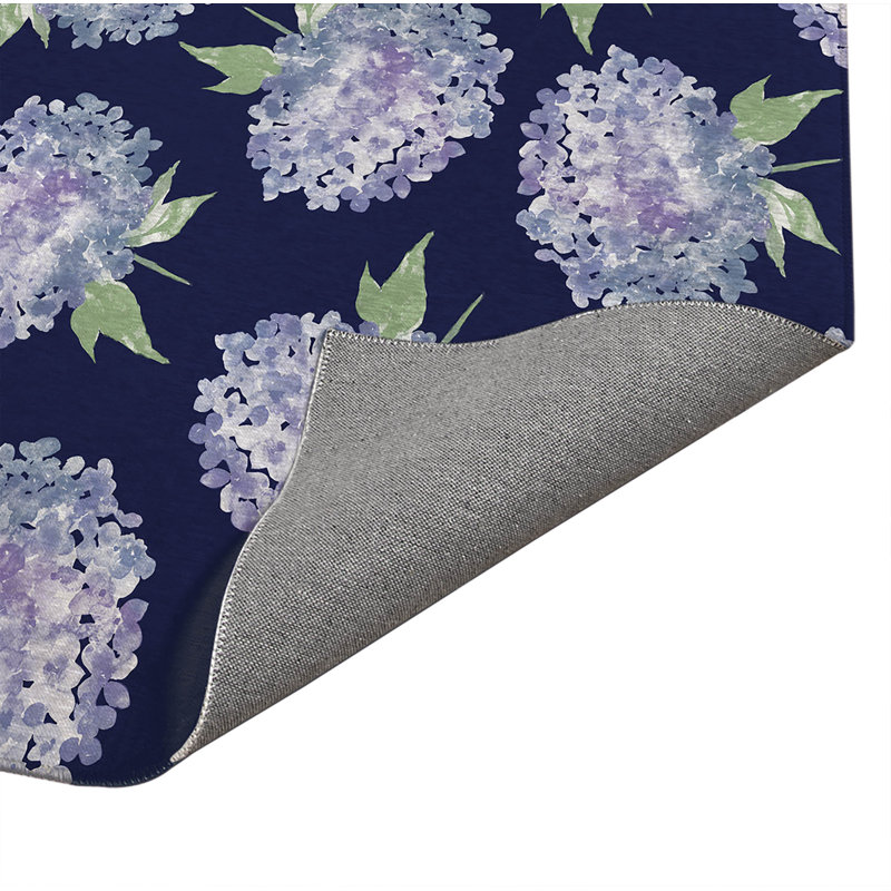 Hydrangea Love Decorative Outdoor Rug, Rectangle 4' x 6', Cobalt