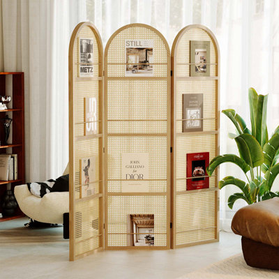 67" Arched Folding Room Divider with Magazine Display Rails