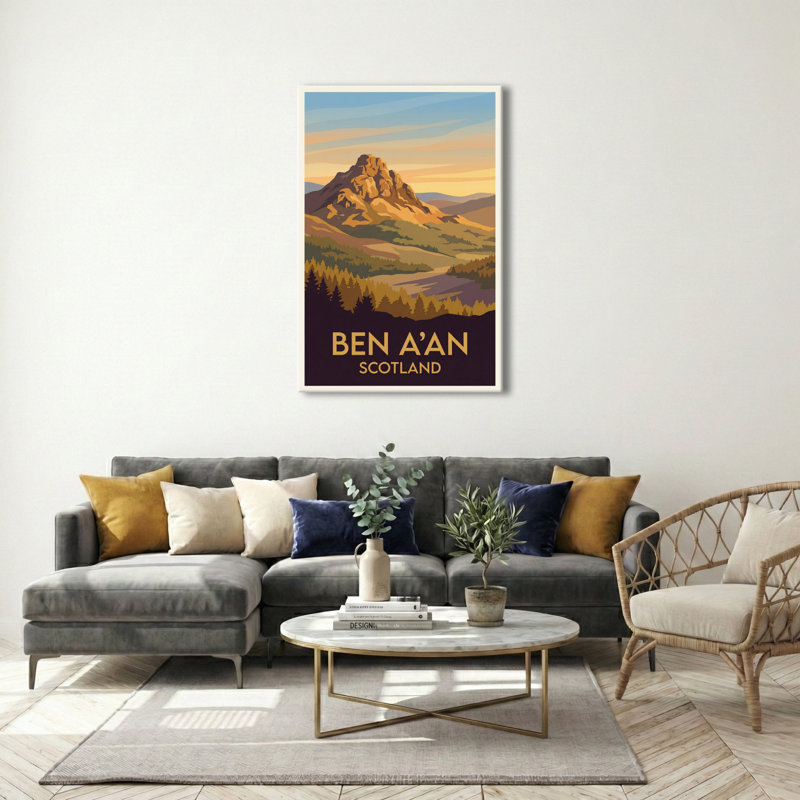 Ben A'an, Scotland - Trossachs Travel Poster, Romantic Highland Peak At Sunrise. Giclee Print On Wrapped Canvas. Wall Art, Home Decor - Natural Landmarks, Scotland - Wrapped Canvas Print