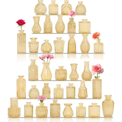Ensemble de 36 petits vases à fleurs en verre (champagne), vases à fleurs transparents de forme variée, parfaits pour les centres de table de mariage rustiques et la décoration intérieure. Bouteilles en verre vintage.