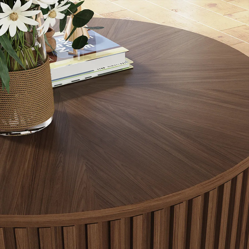Silva - Lifting Top Round Coffee Table, Walnut, 17.72" H x 39.37" L x 39.37" W