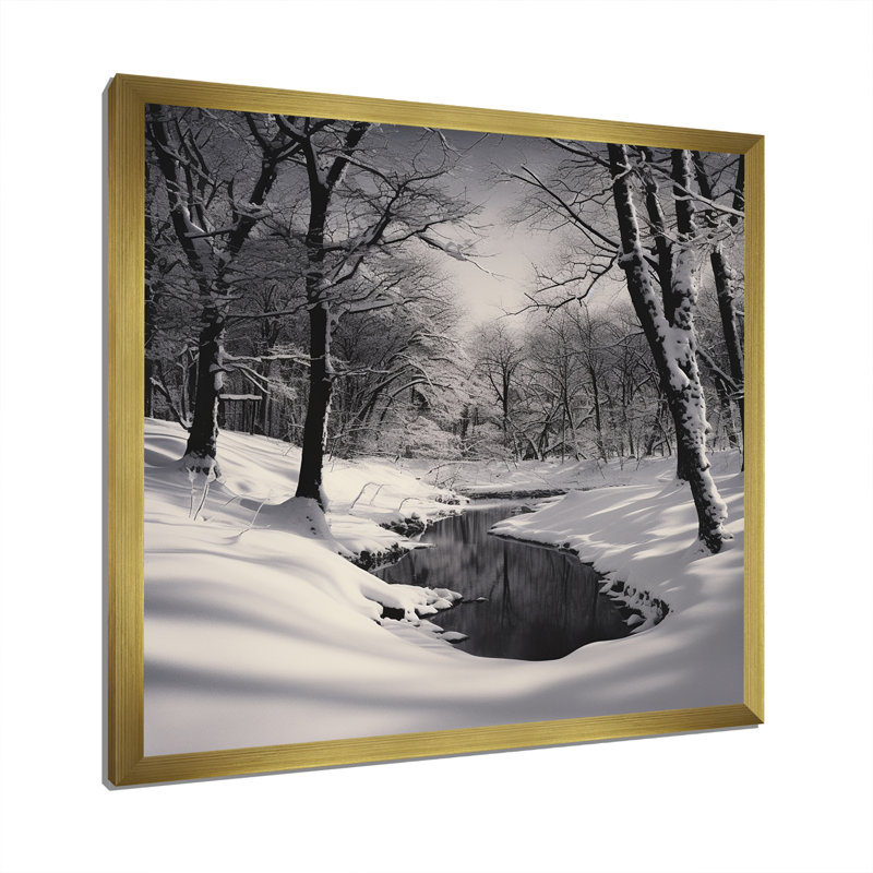 Paysage d'hiver au pays des merveilles I, Cadre doré simple, H 30 po x l 30 po x P 1 po