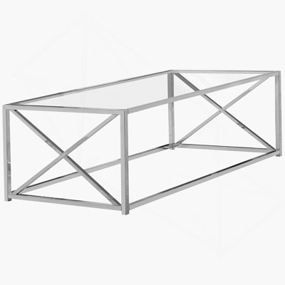 Table basse, décor, cocktail, rectangulaire, verre trempé transparent, métal chromé
