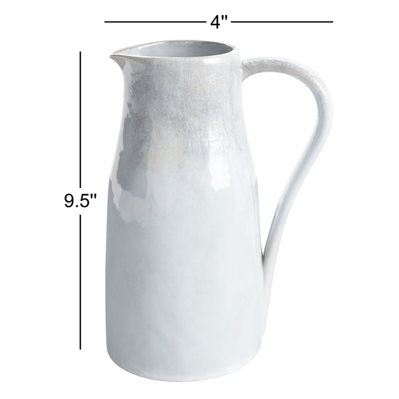 Lily Valley Stoneware Pitcher, 9.5" H x 4" W