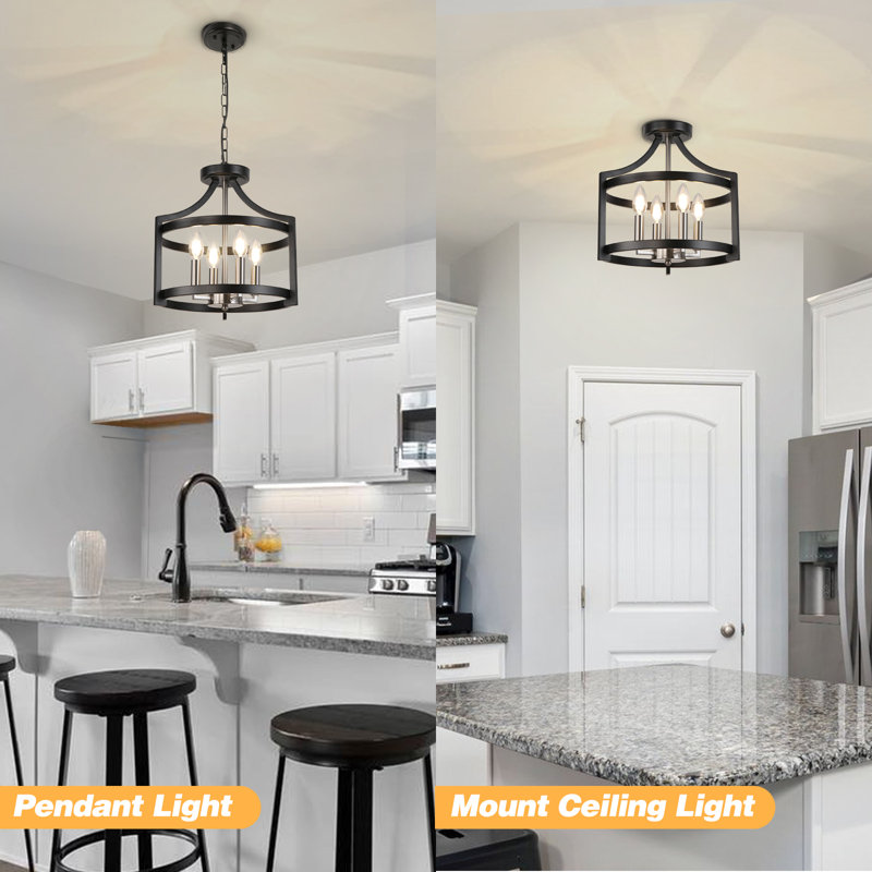 Aonesty 4-Light Lantern Chandelier, Matte Black/Nickel