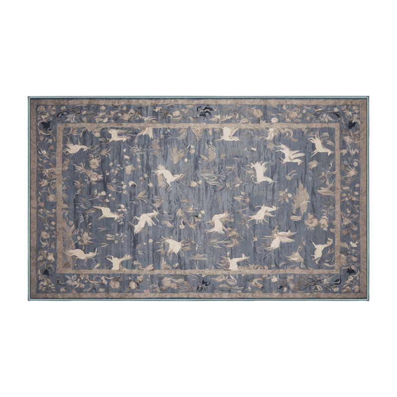 Machine Washable Blue Area Rug, Rectangle 3' x 5'