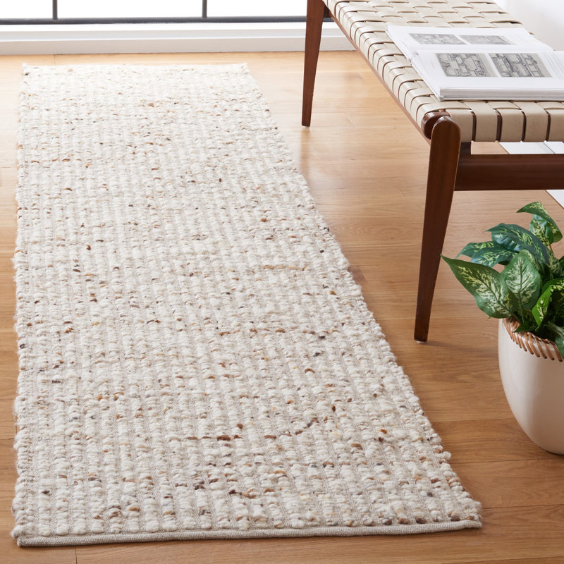 Tapis en laine et en jute tissé à plat Natura en ivoire / beige, Tapis de couloir 2 pi 3 po x 8 pi