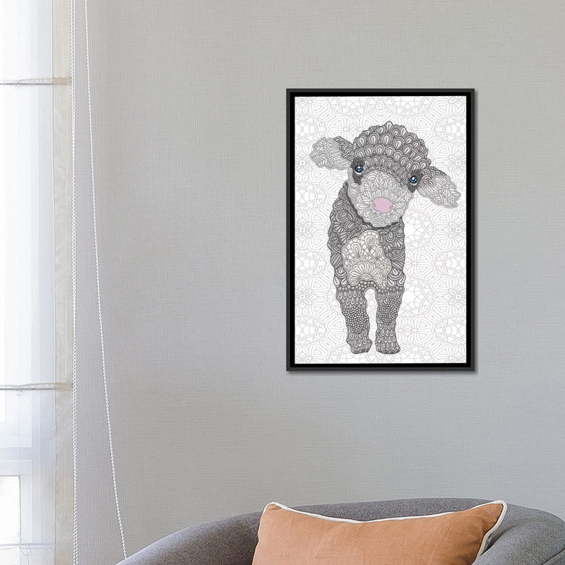 «Little Lamb», art sur toile, H 26 po x l 18 po x P 1,5 po, Toile encadrée noire, Non mat