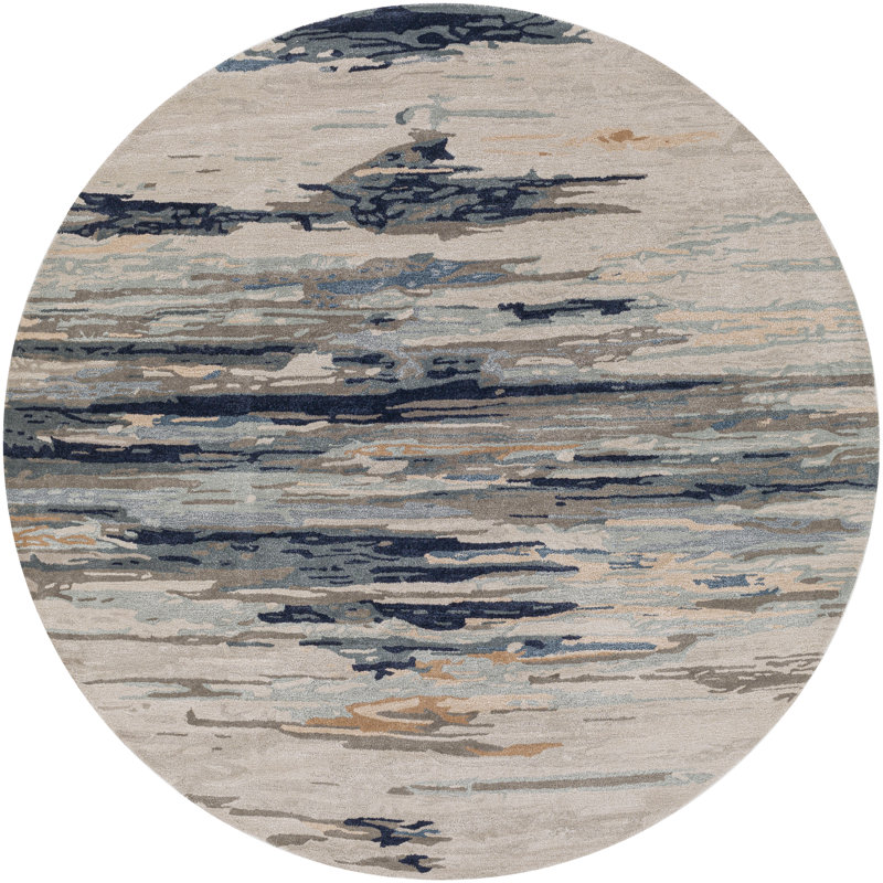 Tapis bleu marine / beige touffeté à la main Bartel, Rond 6 pi