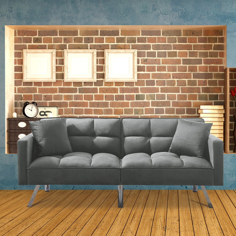 74.8'' Velvet Sleeper, Gray