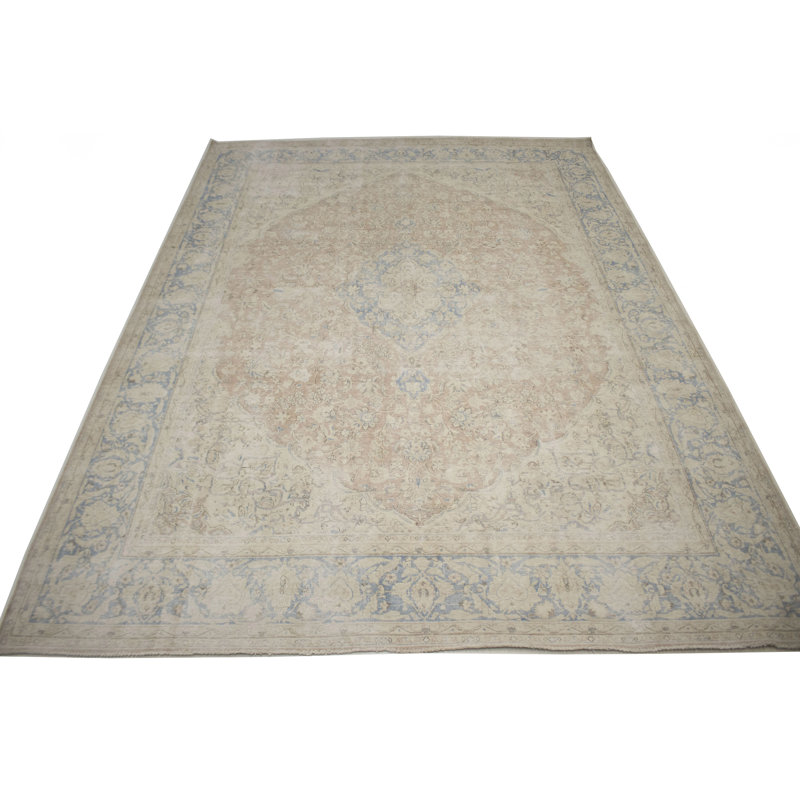 Tapis unique en laine noué à la main de style années 1950 de 9 pi 8 po x 13 pi 2 po Atlantis - rouge / bleu