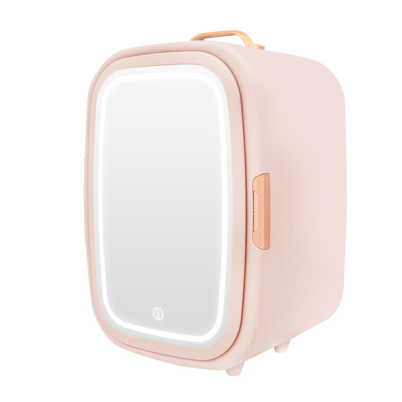 Cosmetic Refrigerator LED Light 3 Adjustable Brightness Makeup Refrigerator Tabletop Skincare Refrigerator, Pink