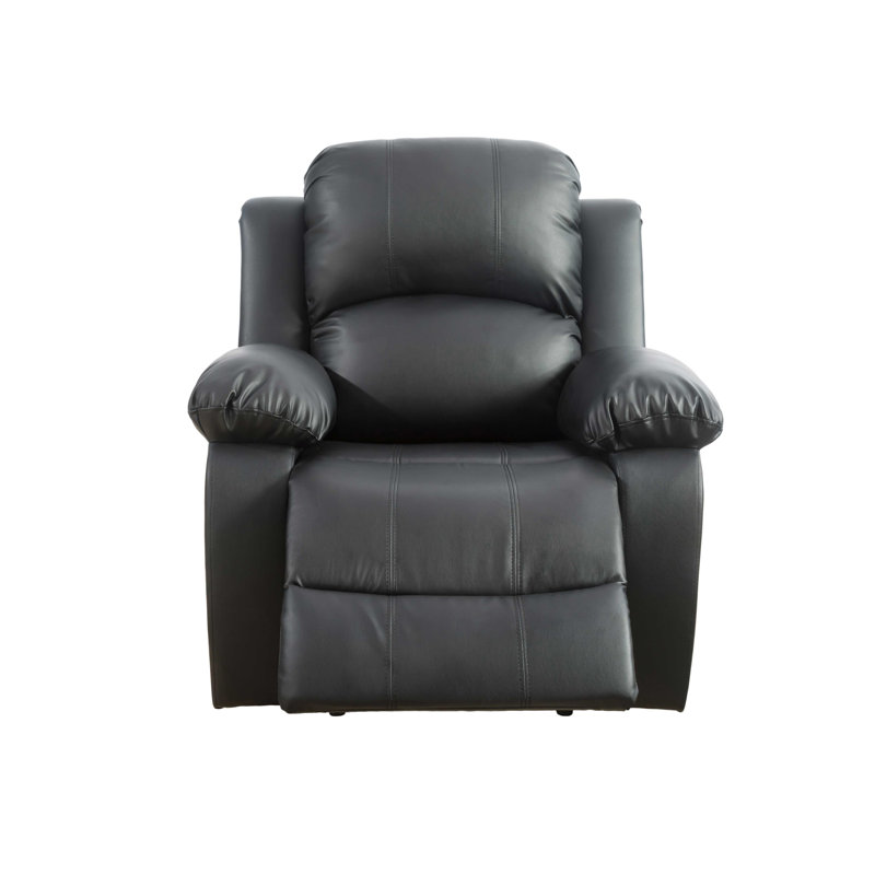 Azuredee 38.5" Wide Black Faux Leather Manual Standard Recliner ArmChair, Black Faux Leather