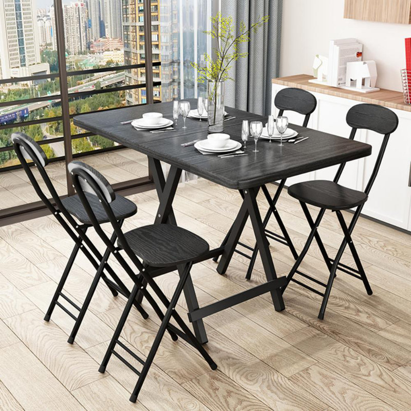 Krystine Rectangular Dining Table with Iron Base, Black