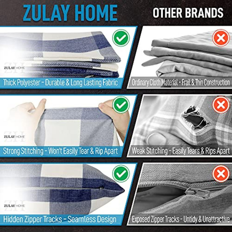 Ensemble de 2 coussins décoratifs Zulay, Bleu Gingham