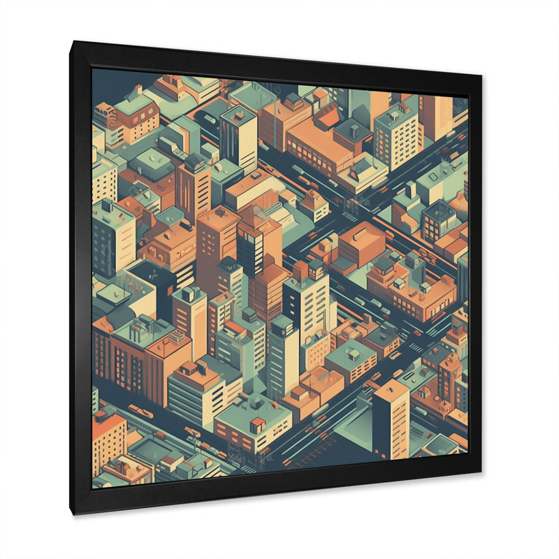 «Orange and Green Urban Abstractions», reproduction sur toile encadrée, H 30 po x l 30 po x P 1 po, Cadre photo noir