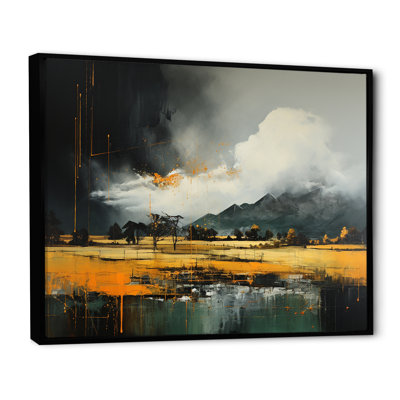 Gris et jaune, paysage de montagne abstrait II - paysage abstrait, art mural