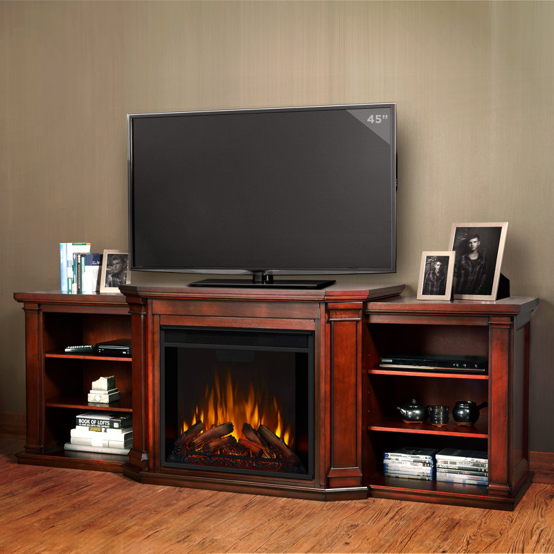 Valmont 74'' TV Stand with Fireplace, Dark Mahogany