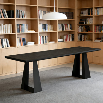Bureau rectangulaire long en acier au carbone et bois de frêne noir