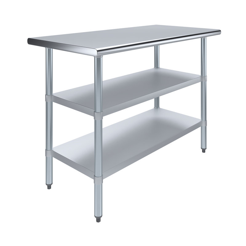 Table de travail en acier inoxydable avec deux tablettes, H 35 po x l 48 po x P 24 po