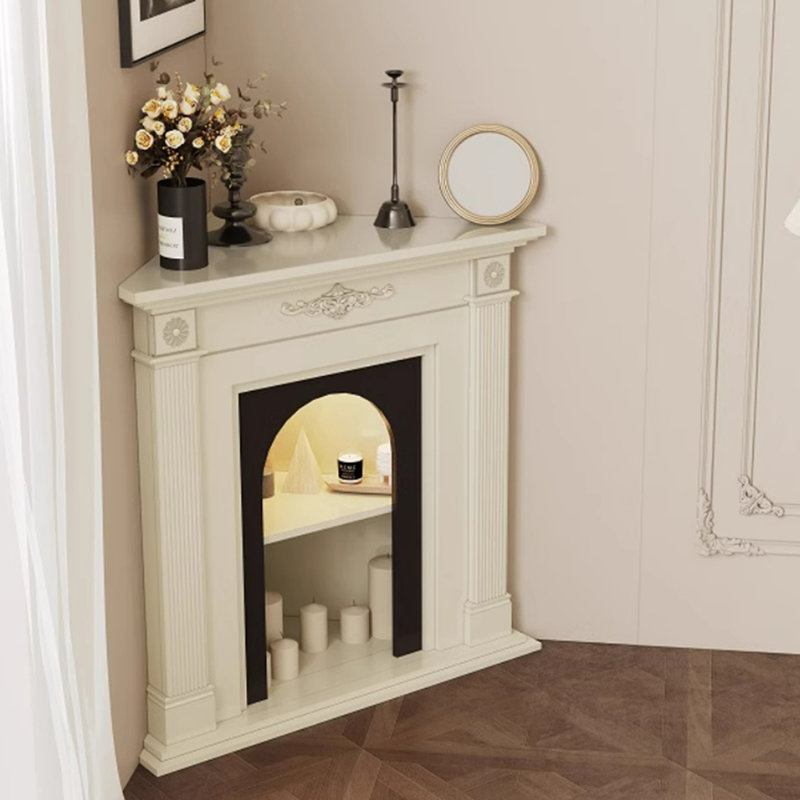 Beige Solid Wood Freestanding Fireplace