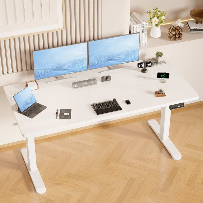 Adjustable Metal Base Standing Desk, 72cm H x 160cm W x 80cm D, White/White