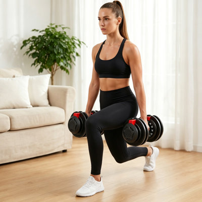 Ensemble d'haltères réglables 12-en-1, haltères à ajustement rapide 7 à 52,5 lb avec verrouillage de sécurité automatique, équipement de musculation à domicile peu encombrant pour les séances d'entraînement complet du corps