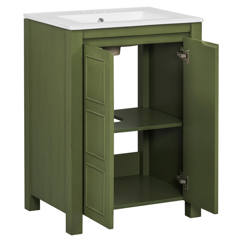 Meuble-lavabo de 24 po avec lavabo en céramique, bois massif et composition, mécanisme à fermeture en douceur, finition facile à nettoyer, entretien
