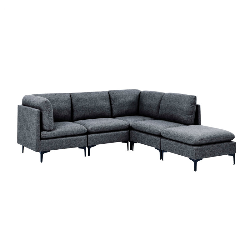 Canapé modulaire rembourré avec pieds en métal pour la maison, Gris foncé
