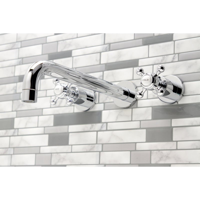 Kingston Brass Manhattan Two-Handle 3-Hole Wall Mount Roman Tub Faucet, Polished Chrome, Wheel