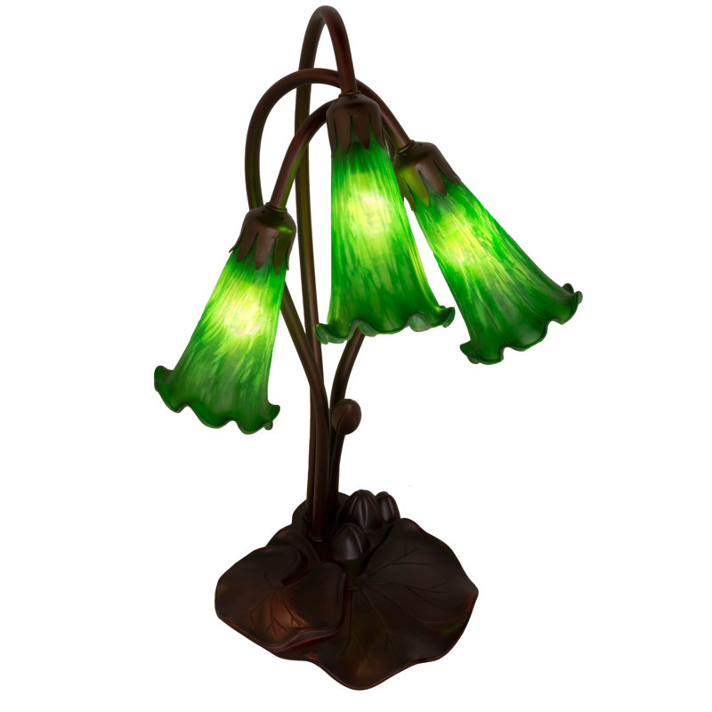 Emerald Green Pond Lily 3-Light Mahogany Bronze Accent Lamp