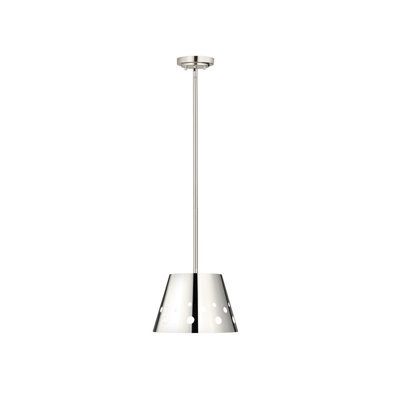 Luminaire suspendu conique 1 lumière, Nickel poli, H 9,5 po x l 12 po x P 12 po