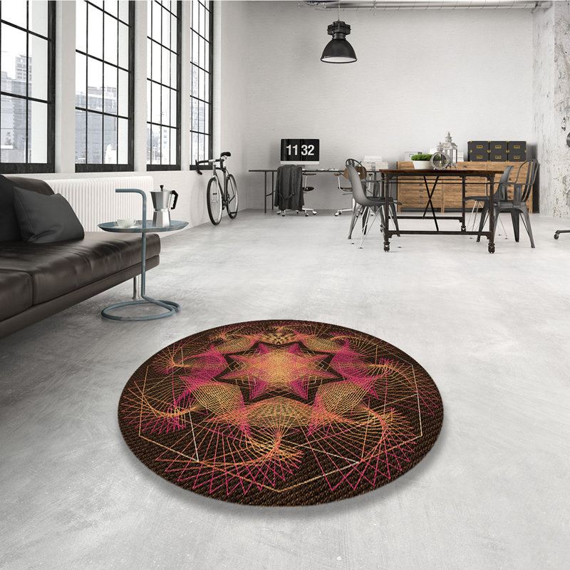 Tapis en laine rouge / brun, Rond 8 pi