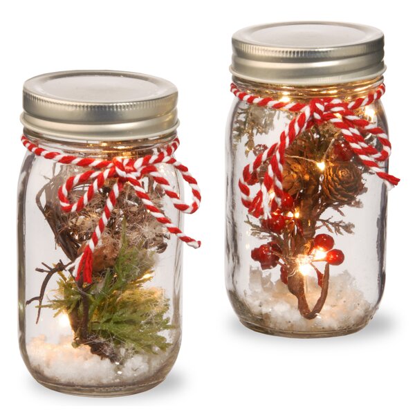 The Holiday Aisle® 2 Piece Mason Jar Set with Lights Set & Reviews ...