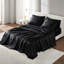 Drap-housse noir luxueux 100% satin, 7 pièces, froissé, doux pour la peau, - 1 plat, 2 ajustés, 4 taies d'oreiller, surface lisse, réduit les bris,