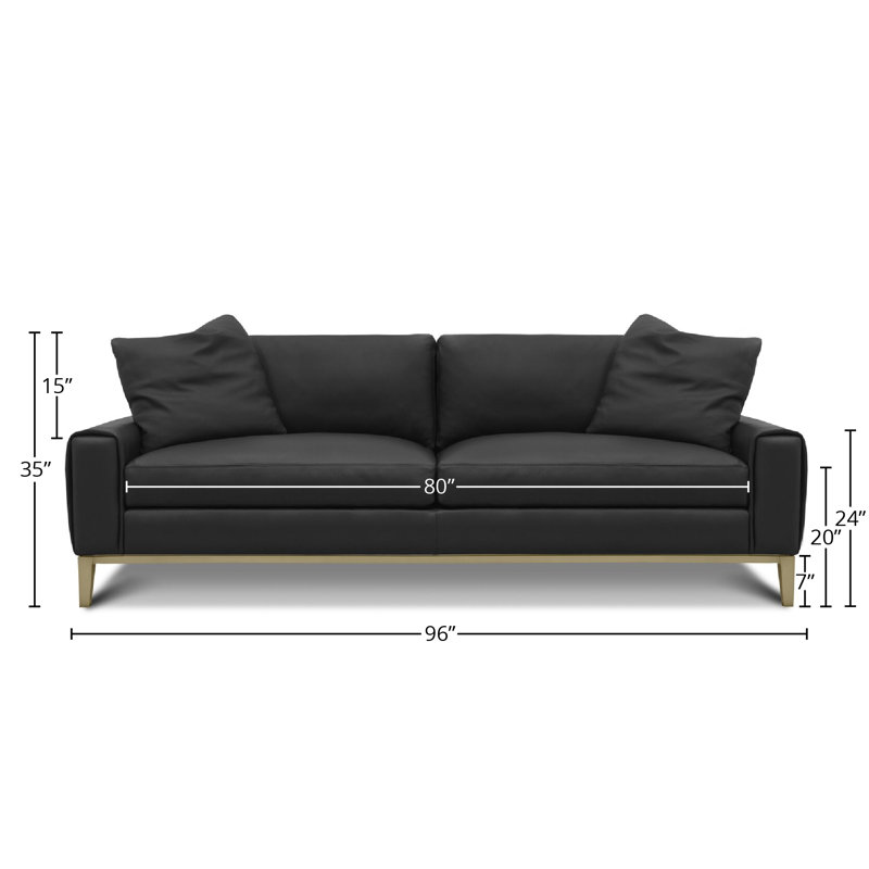 Como Leather Sofa, Black (Soft Touch), Satin Brass