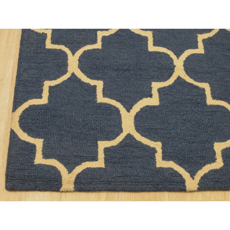 Hand Tufted Wool Geometric Area Rug in Blue, 5' x 7'
