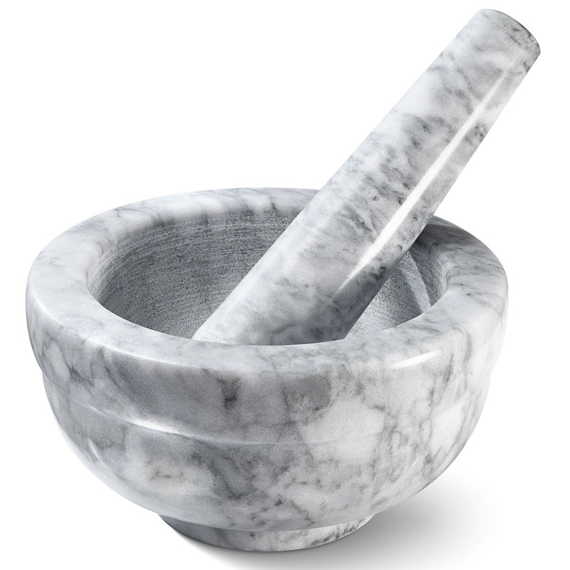 Marble Mortar And Pestle Set, 2" H x 4.2" W x 3.75" D