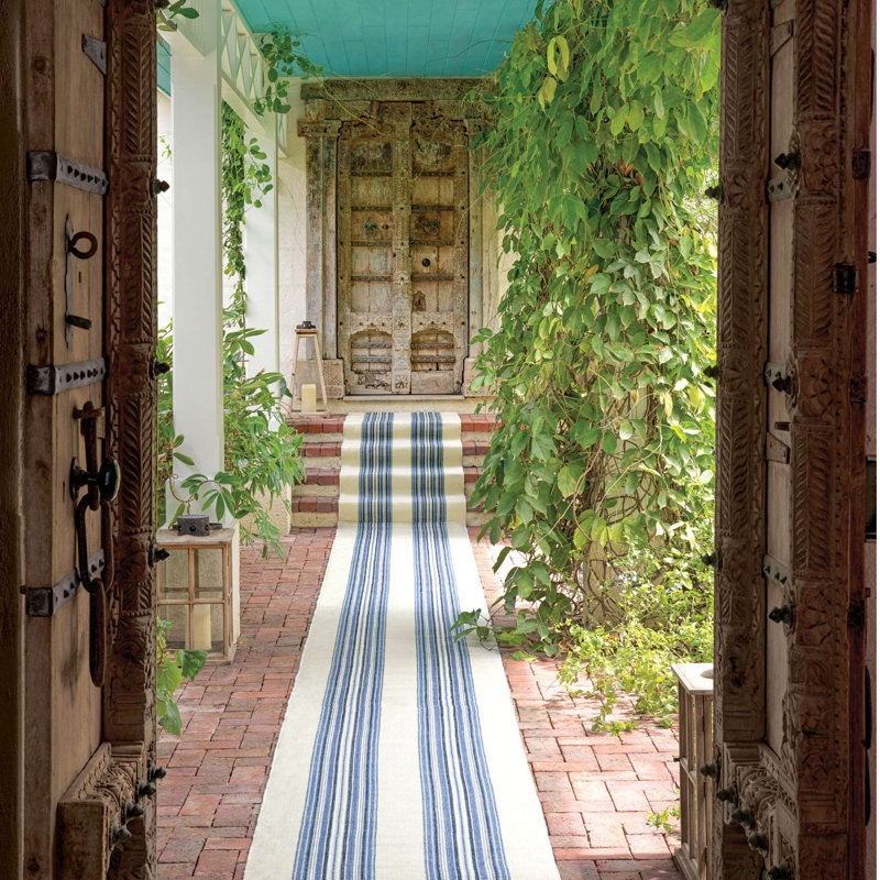 Road Runner Blue Handwoven Indoor/Outdoor Rug, Rectangle 5' x 8'