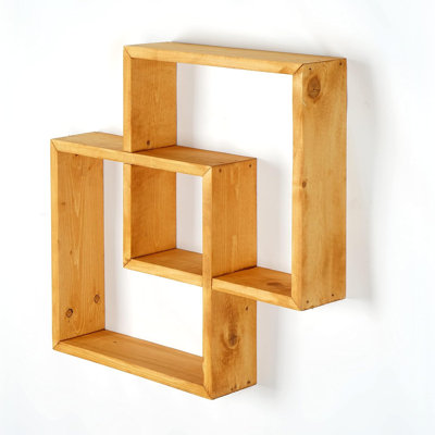 Square Wall Shelves – Handmade Rustic Farmhouse Wall Mounted Organizer - Light Oak