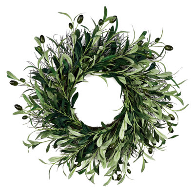 50 cm / 19,7 po couronne murale branche d'olivier suspendue décorative toute l'année couronne de verdure maison cuisine décoration olive couronnes